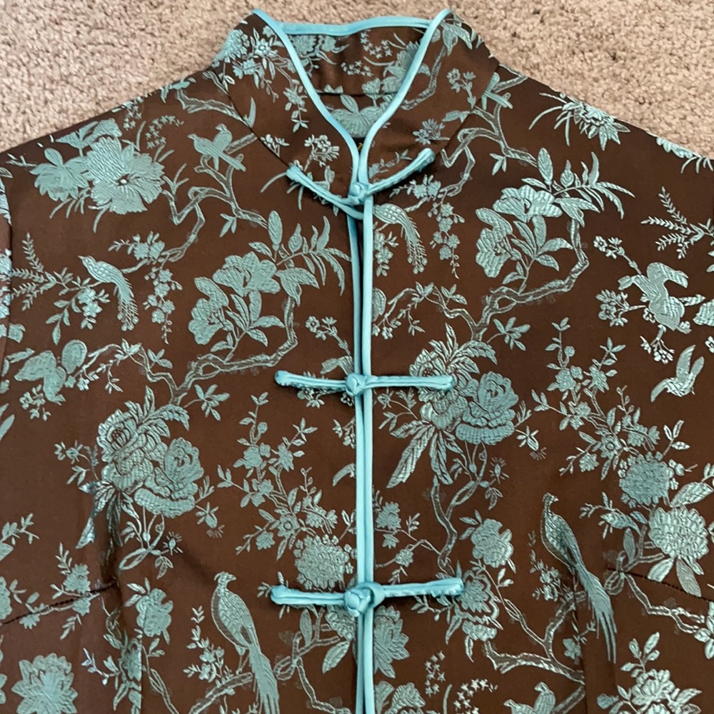 Brown and turquoise kimono jacket